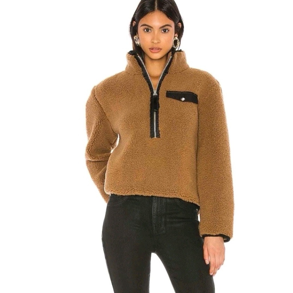 PISTOLA Sherpa Fleece Quarter Zip Pullover Jacket Brown XS